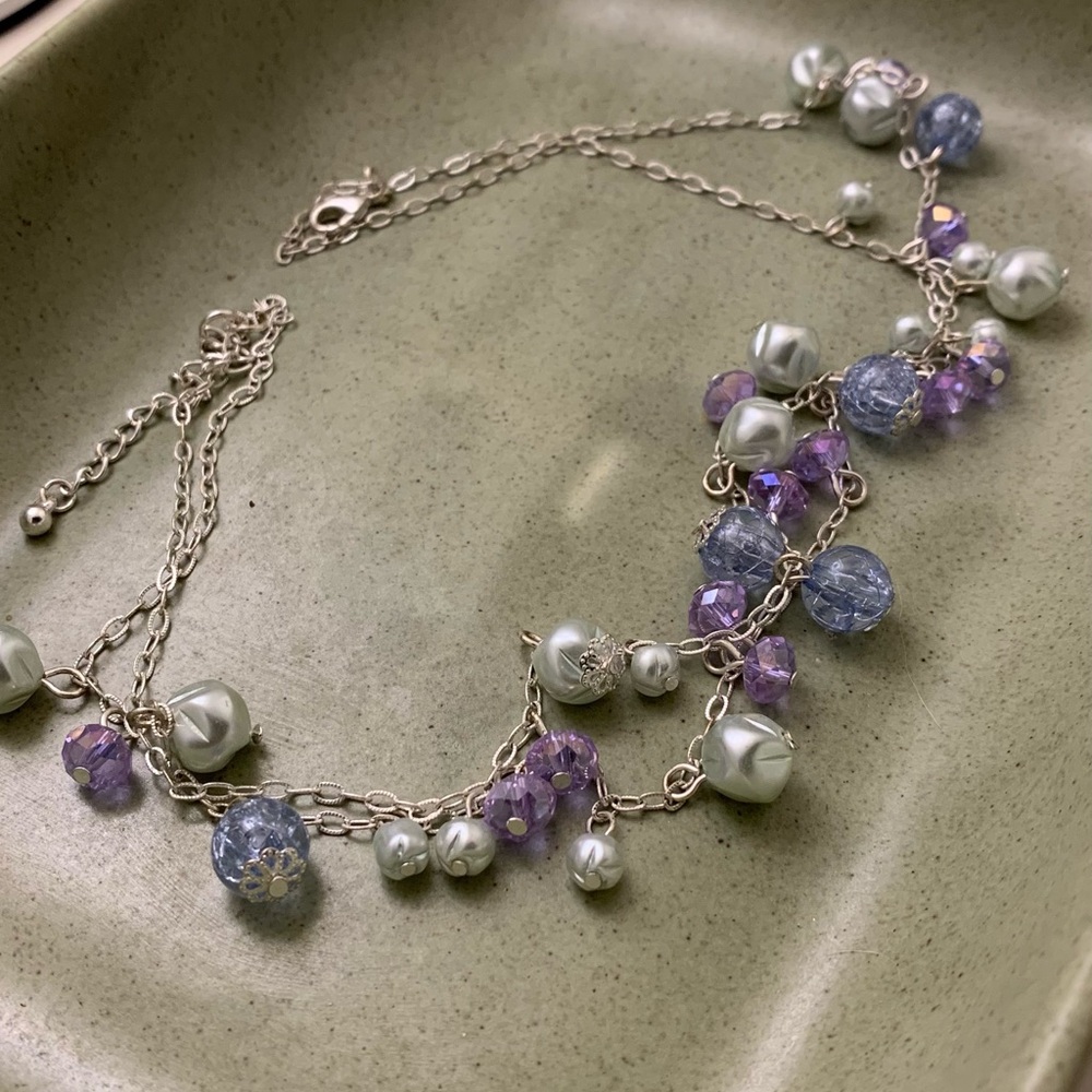 Delicate Purple & Light Blue Beaded Chain Necklace
